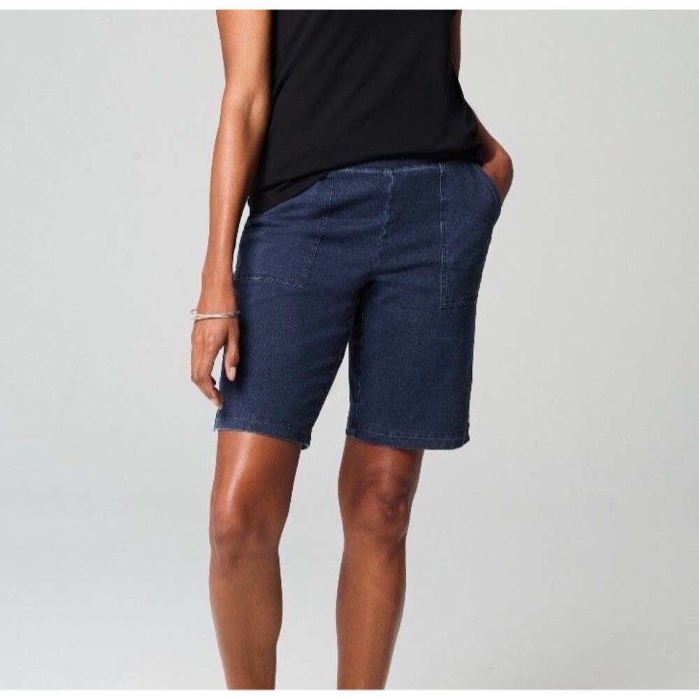 Pure Jill Indigo Knit Jean Shorts Size XL Petite Dark Blue Pull On Elastic Waist